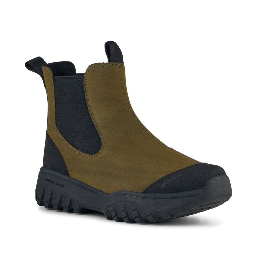 Women Woden | Woden Magda Rubber Track Boots In Dark Olive Black