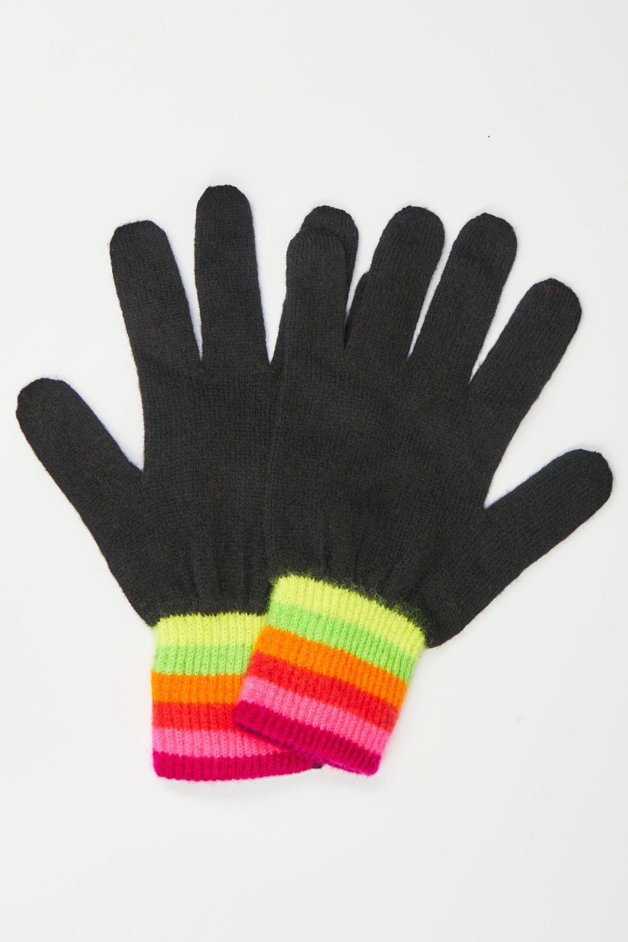 Women Brodie Cashmere Gloves & Hats And Scarves | Brodie Rainbow Stripe Gloves In Black