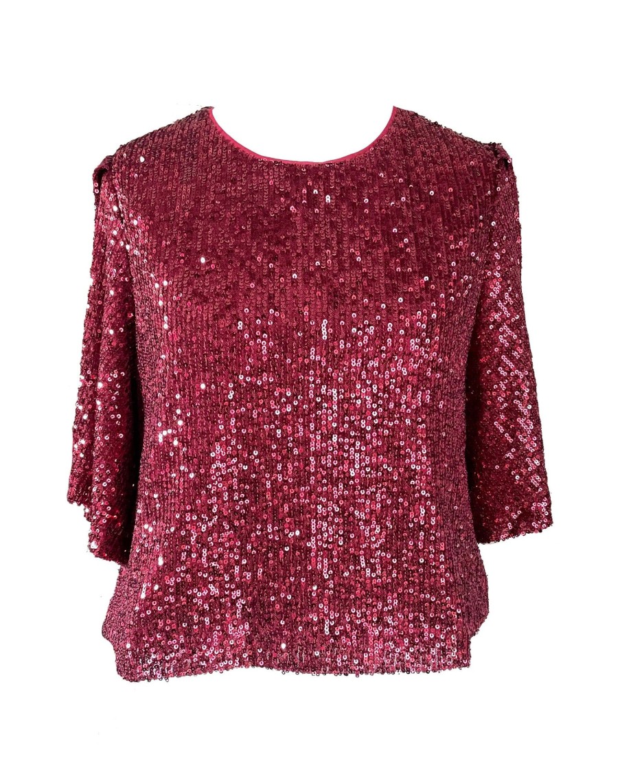 Women Traffic People Tops | Traffic People Crimson & Clover Sequin Top In Wine