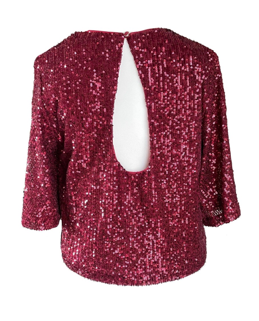 Women Traffic People Tops | Traffic People Crimson & Clover Sequin Top In Wine