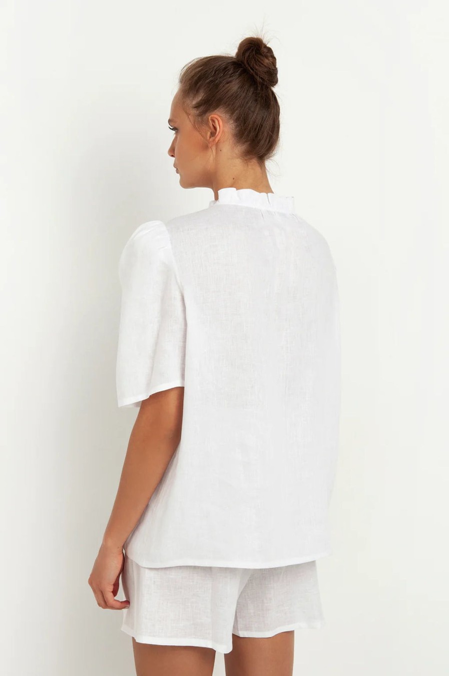 Women Greek Archaic Kori Tops | Greek Archaic Kori Blouse String Ruffles White 140041