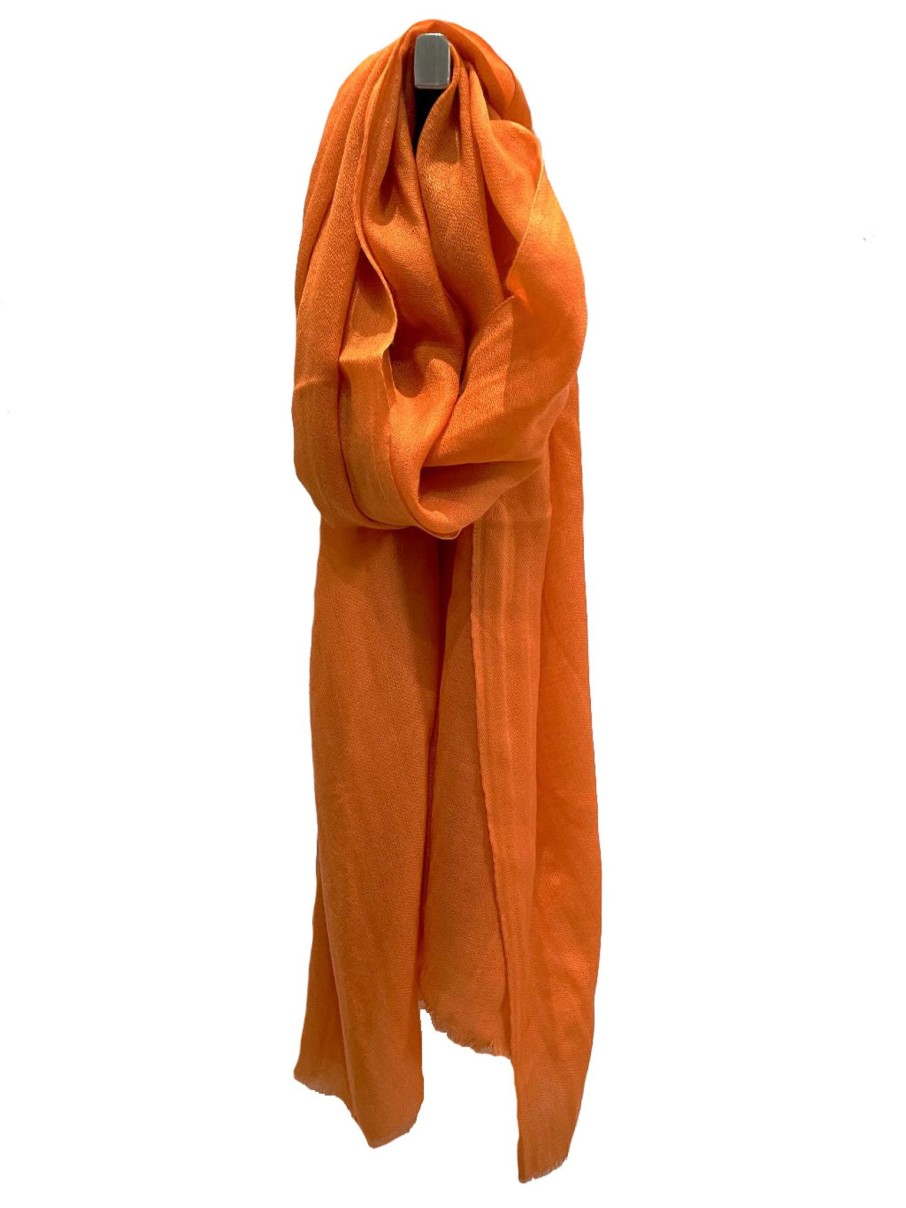 Women Ochre Cashmere Gloves & Hats And Scarves | Ochre Cashmere And Fine Wool Blend Wrap Scarf In Orange Crush Fw06P