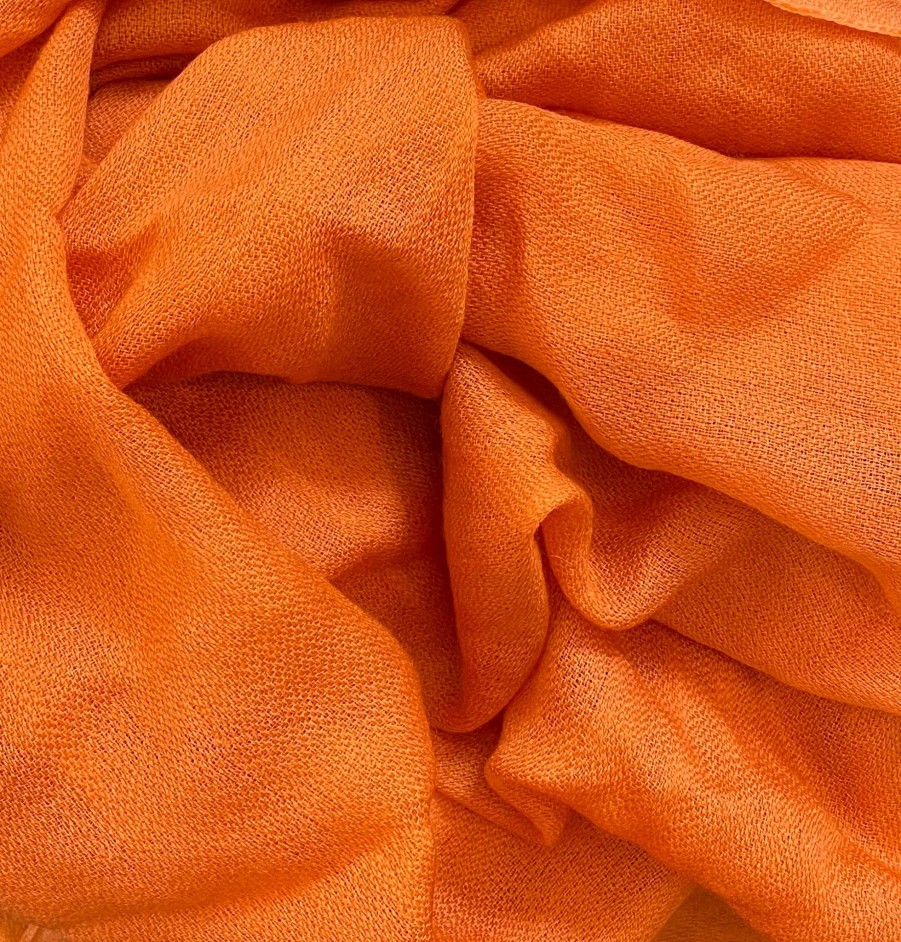 Women Ochre Cashmere Gloves & Hats And Scarves | Ochre Cashmere And Fine Wool Blend Wrap Scarf In Orange Crush Fw06P