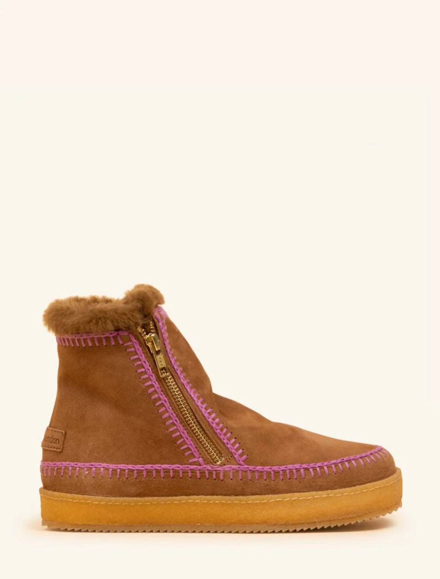 Women Laidback London | Laidback London Setsu Boot In Mustard Suede With Purple Stitch