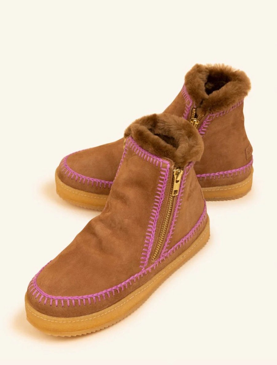 Women Laidback London | Laidback London Setsu Boot In Mustard Suede With Purple Stitch