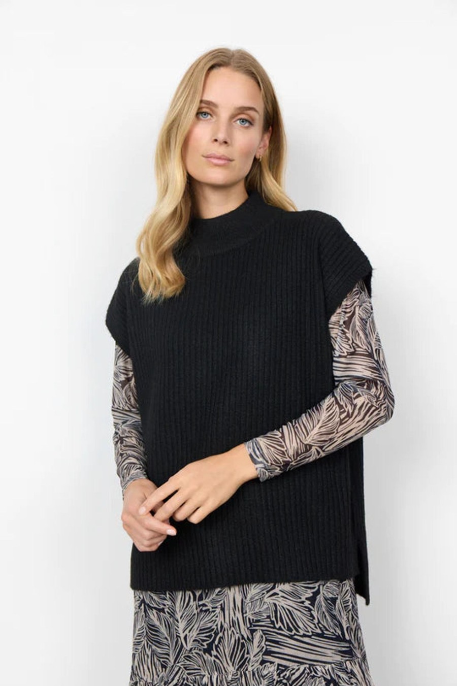 Women Soya Concept Knitwear And Sweaters | Soya Concept Tamira Waistcoat In Black 51216