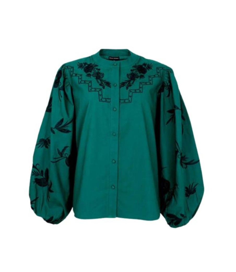 Women Black Colour Tops | Black Colour Maren Shirt In Green