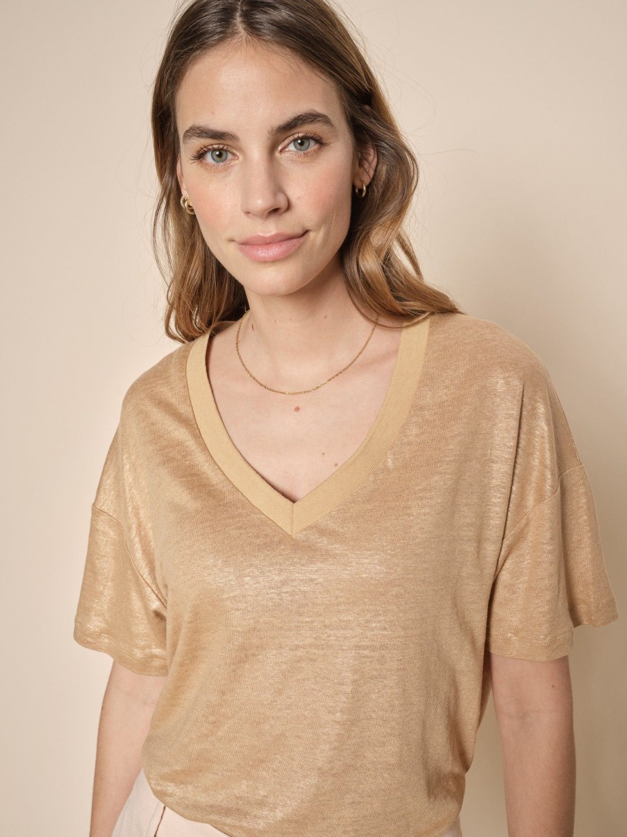 Women Mos Mosh Tops | Mos Mosh Casa Foil Tee In Tan