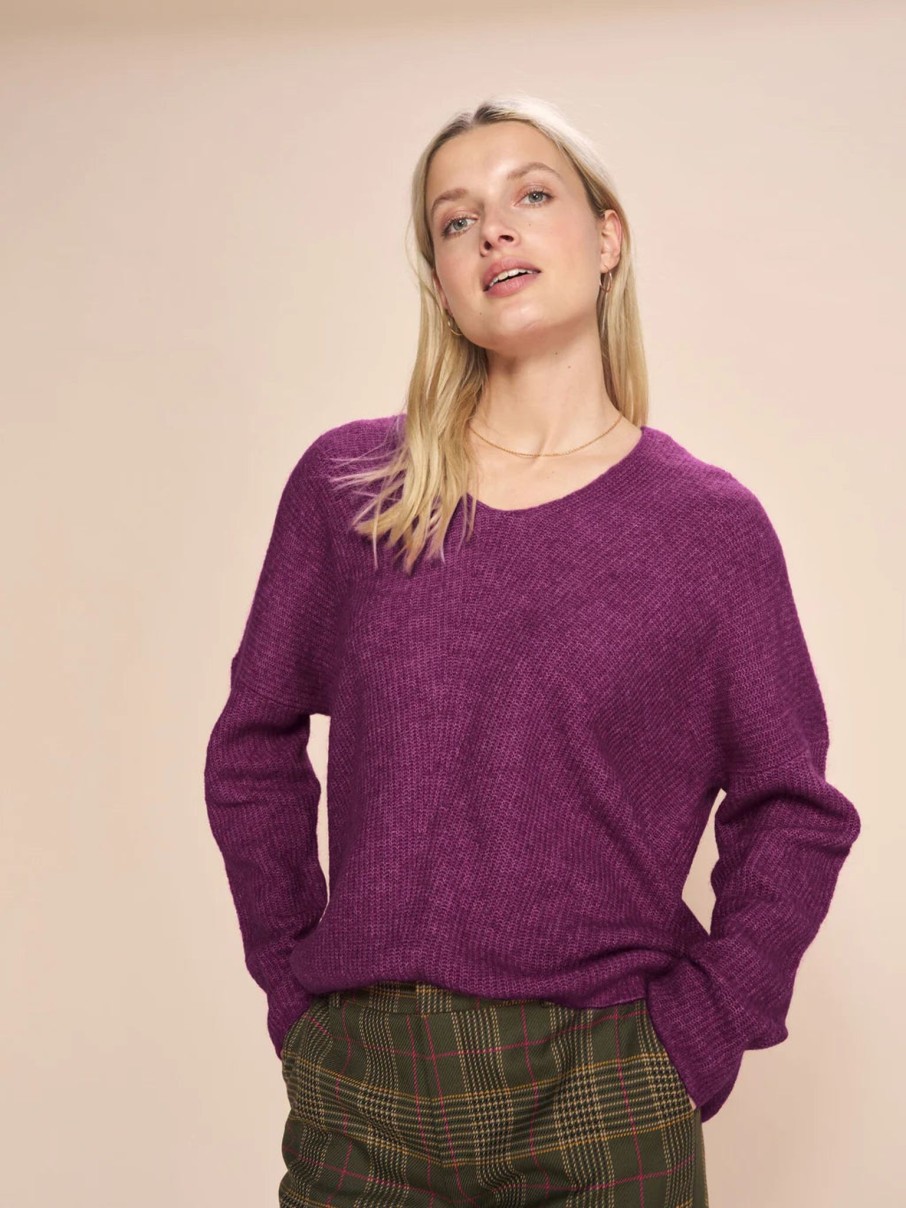 Women Mos Mosh Knitwear And Sweaters | Mos Mosh Thora V Neck Jumper In Vivid Viola