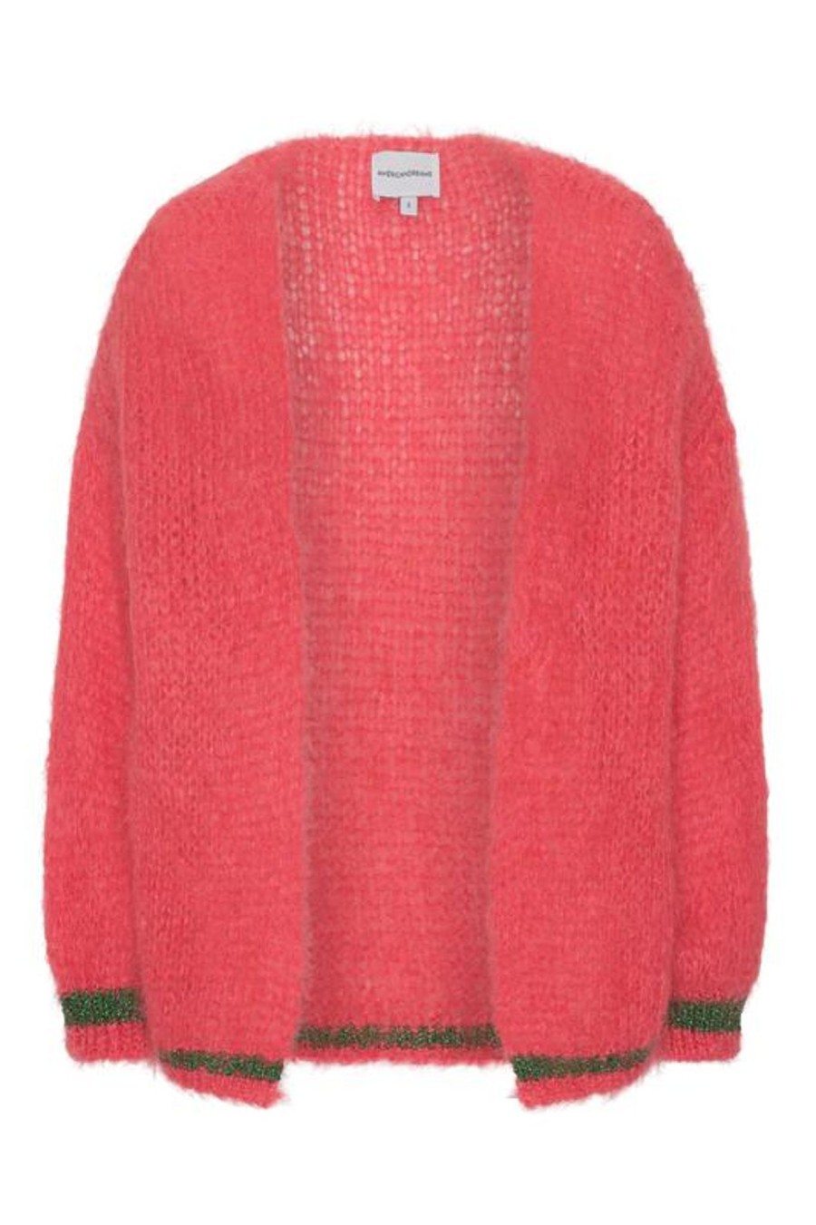 Women American Dreams Knitwear And Sweaters | American Dreams Olivia Cardigan In Coral Red With Jade Green Lurex