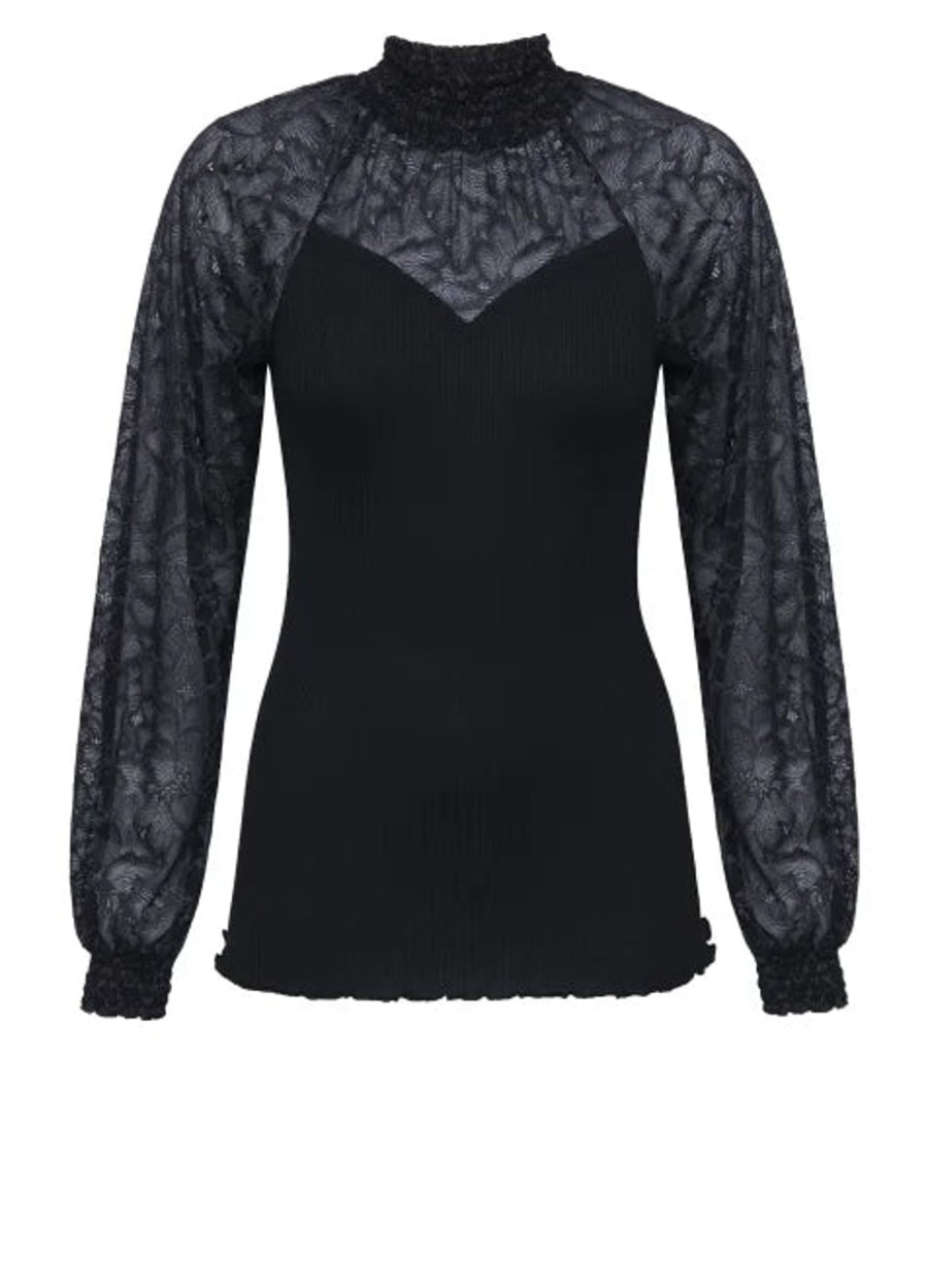 Women Rosemunde Tops | Rosemunde Silk And Lace Blouse In Black 1051