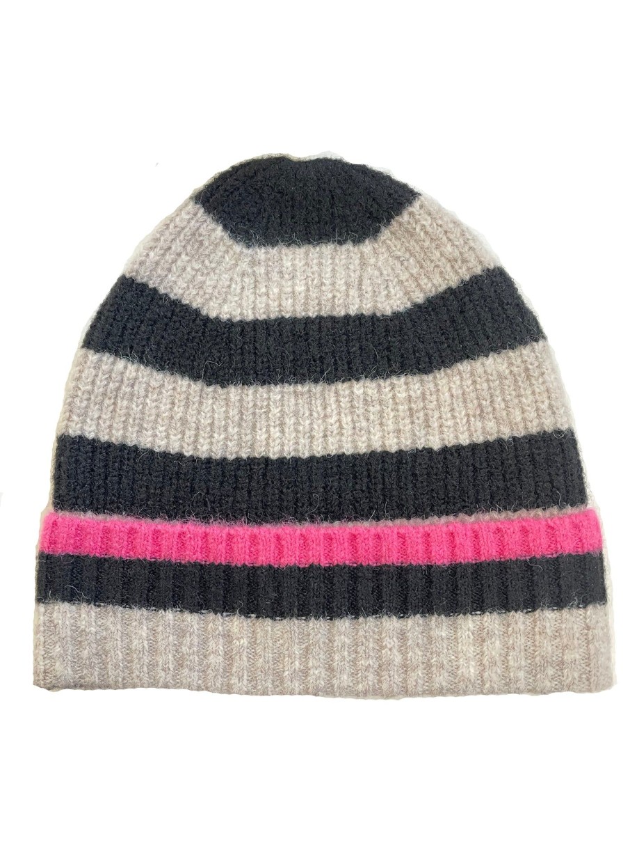 Women Nooki Gloves & Hats And Scarves | Nooki Farah Knitted Stripe Beanie In Black Mix