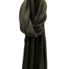 Women Ochre Cashmere Gloves & Hats And Scarves | Ochre Travel Wrap Dark Olive In Cashmere/Wool Mix