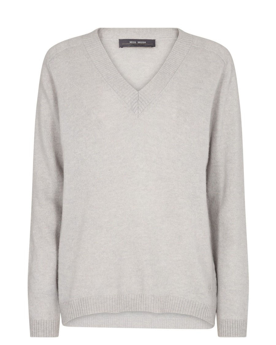 Women Mos Mosh Knitwear And Sweaters | Mos Mosh Arlie Cashmere V Neck Jumper In Quiet Grey