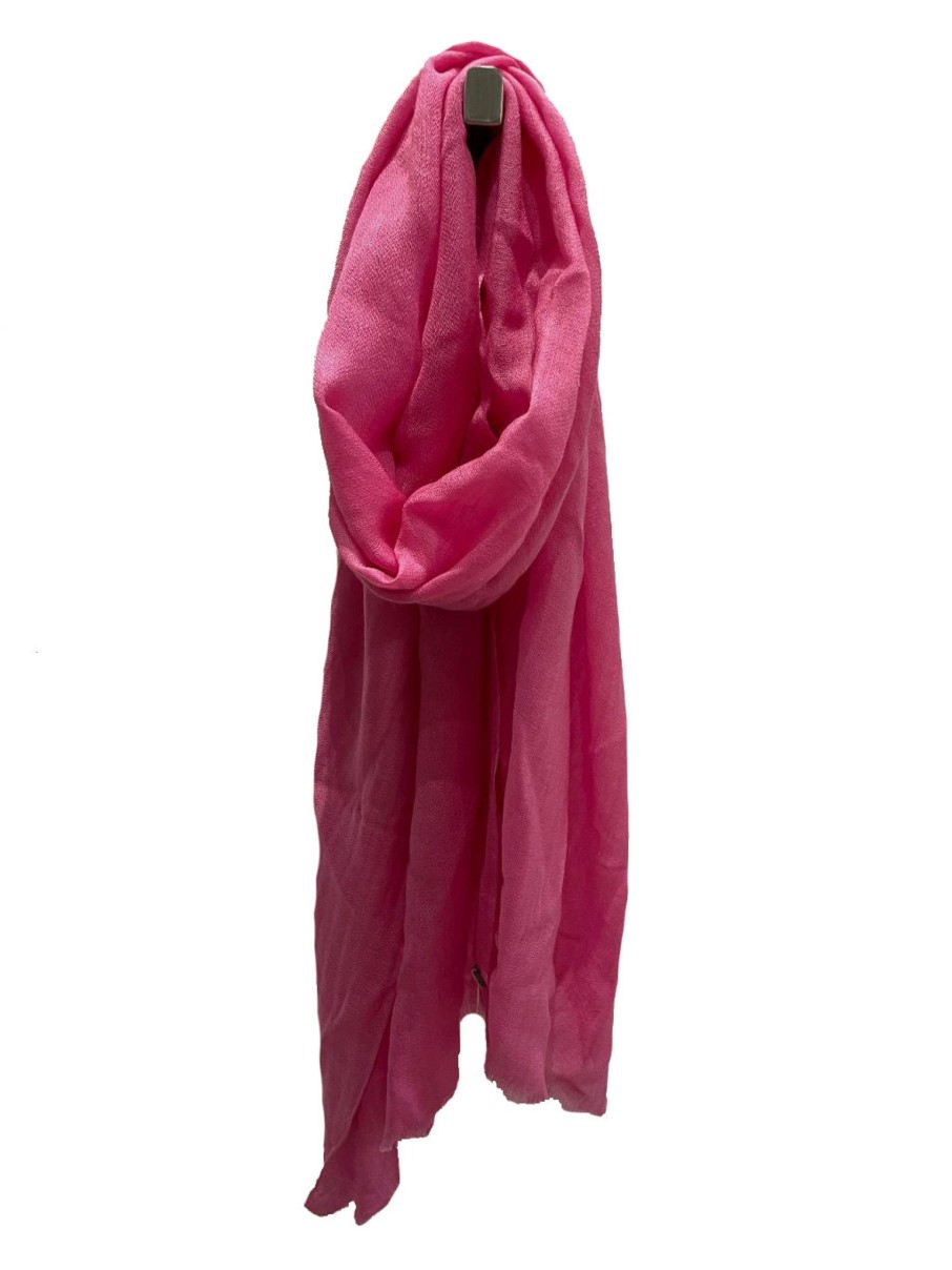 Women Ochre Cashmere Gloves & Hats And Scarves | Ochre Cashmere And Fine Wool Blend Wrap Scarf In Bright Pink Fw06P