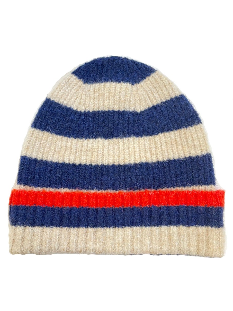 Women Nooki Gloves & Hats And Scarves | Nooki Farah Knitted Stripe Beanie In Navy Mix