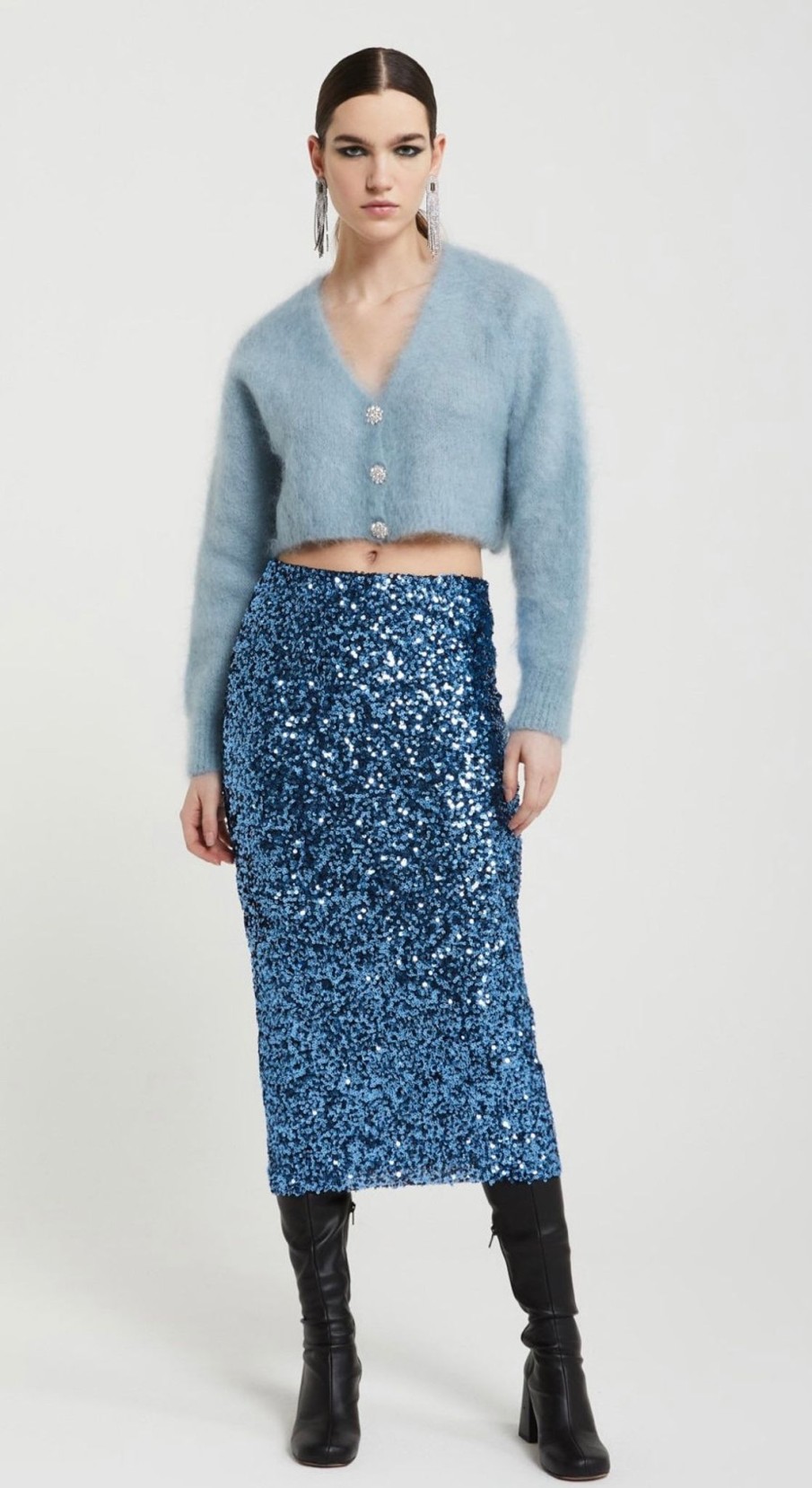 Women Ottod Ame Trousers & Skirts And Shorts | Ottod'Ame Sequin Skirt In Ceruleo Tn6074