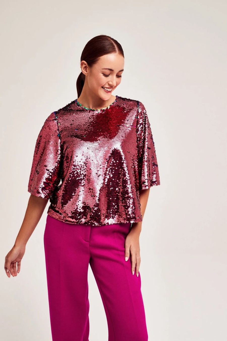 Women CKS Tops | Cks Tiria Sequin Top In Festival Fushia Pink