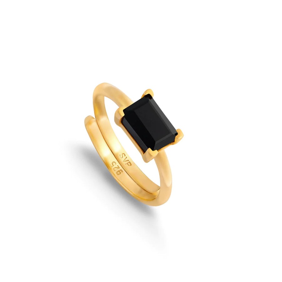 Women SVP Jewellery Rings | Sarah Verity Svp Indu Black Quartz Gold Ring