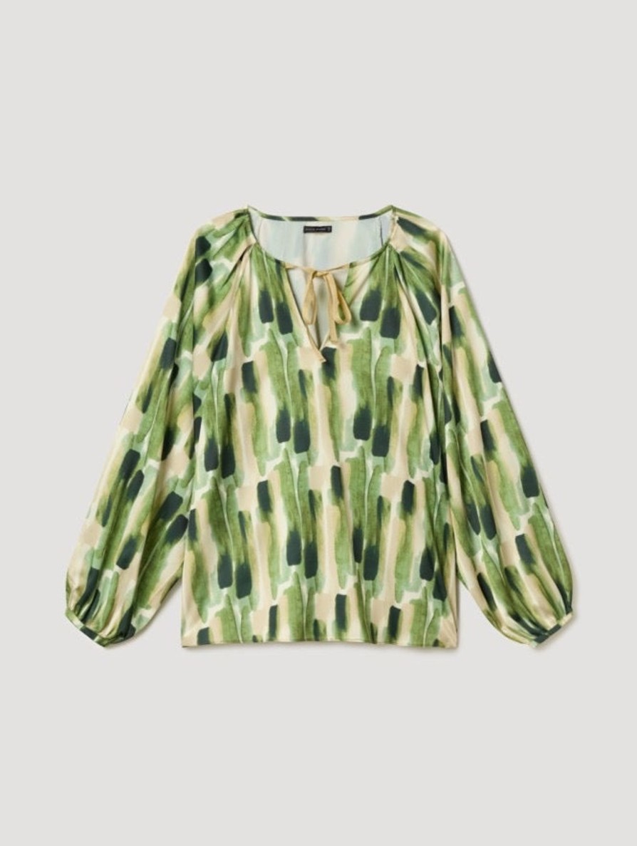 Women skatie Tops | Skatie Satin Printed Top In Moss S05B76Mss