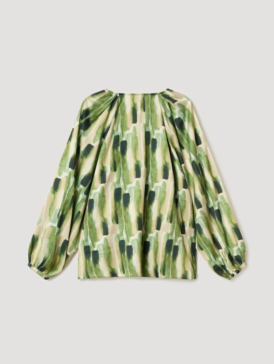 Women skatie Tops | Skatie Satin Printed Top In Moss S05B76Mss