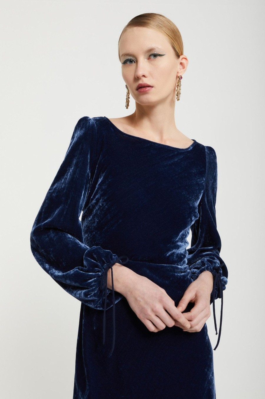 Women Ottod Ame Dresses | Ottod'Ame Velvet Dress In Navy Ta4927