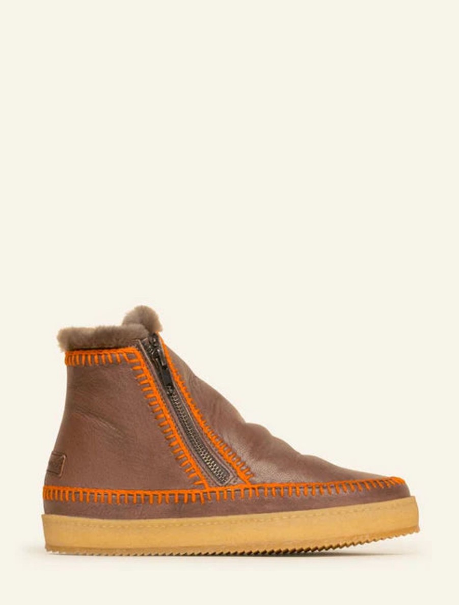 Women Laidback London | Laidback London Setsu Crochet Crepe Boot In Leather Tan And Orange