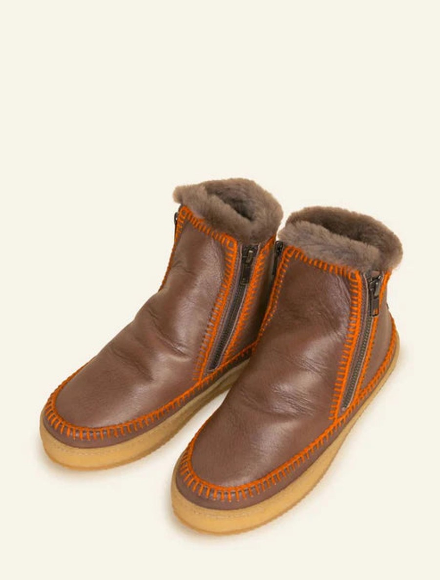 Women Laidback London | Laidback London Setsu Crochet Crepe Boot In Leather Tan And Orange