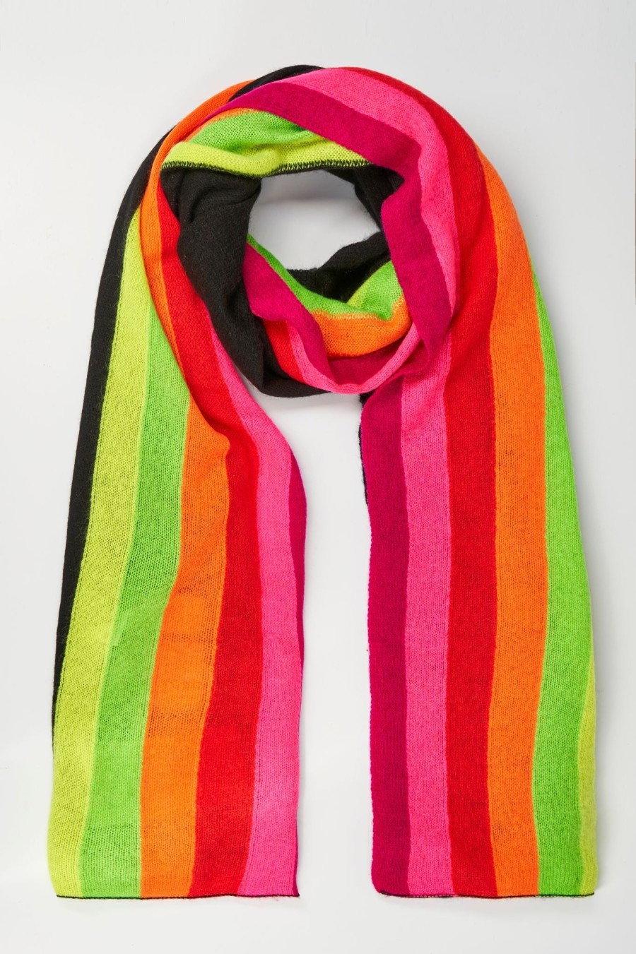 Women Brodie Cashmere Gloves & Hats And Scarves | Brodie Cashmere Rainbow Stripe Evie Scarf In Black