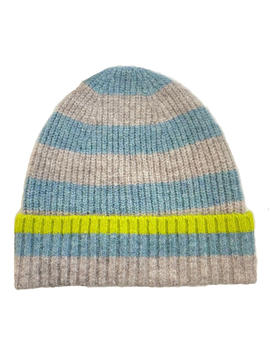 Women Nooki Gloves & Hats And Scarves | Nooki Farah Knitted Stripe Beanie In Duck Egg Mix