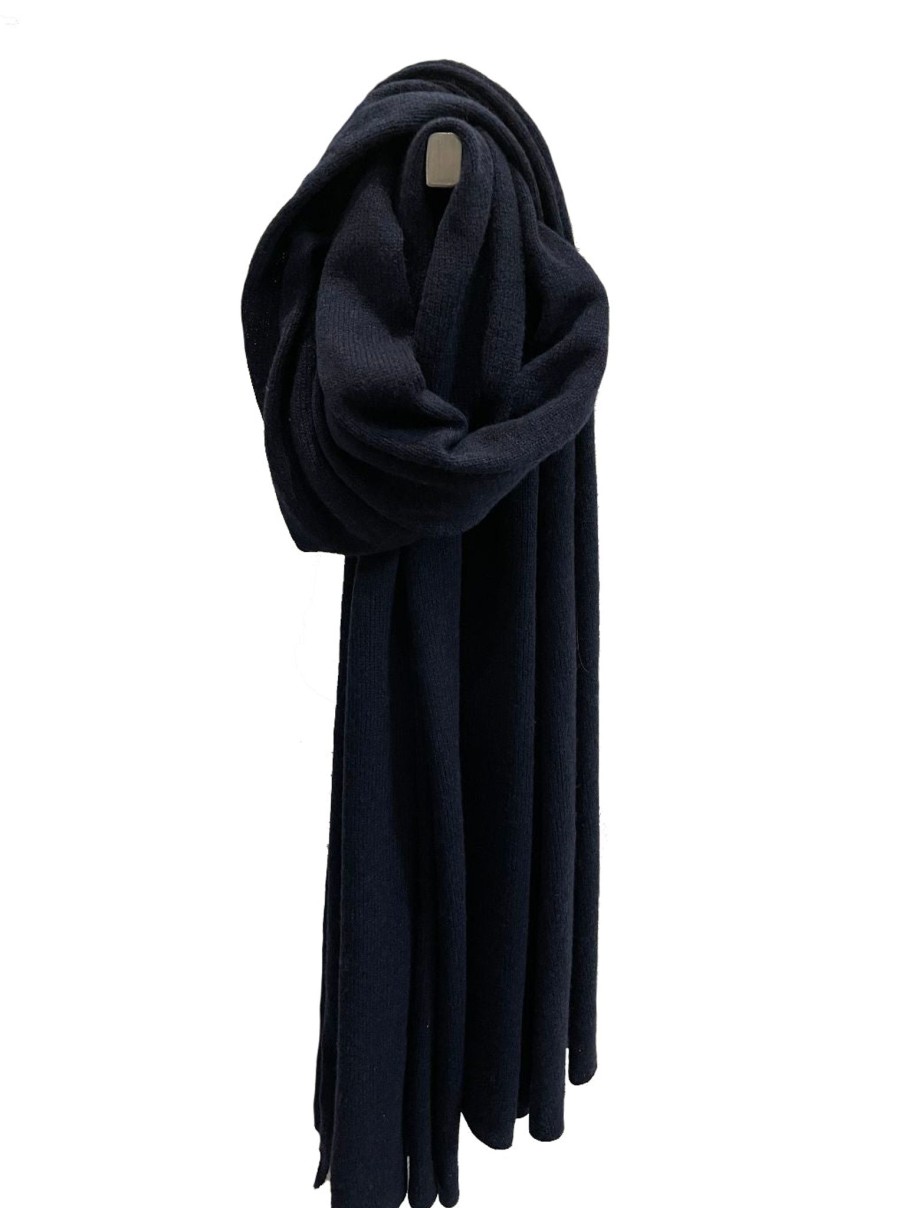 Women Ochre Cashmere Gloves & Hats And Scarves | Ochre Travel Wrap Navy In Cashmere/Wool Mix