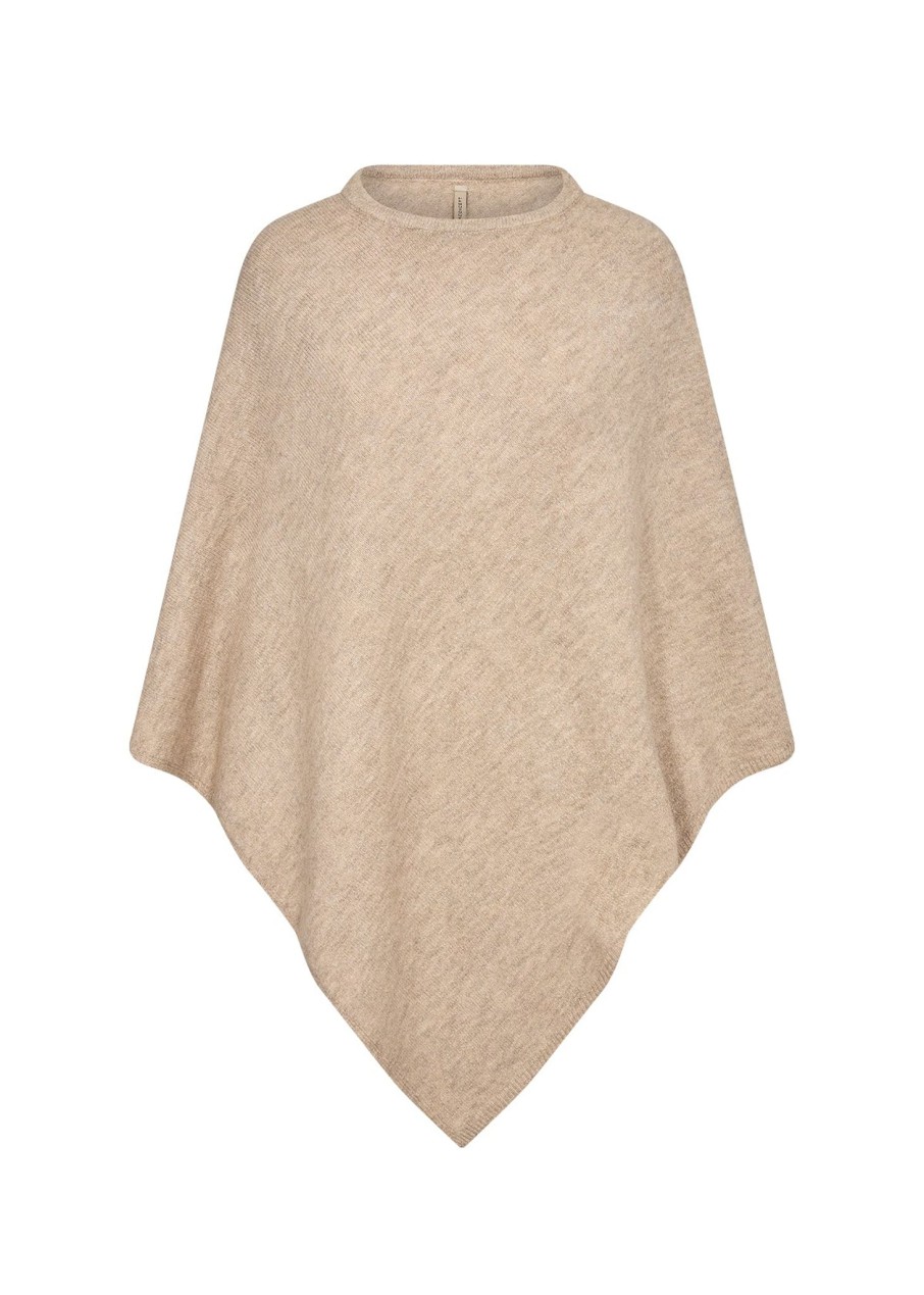 Women Soya Concept Knitwear And Sweaters | Soya Concept Viana Poncho In Sand Melange 51236