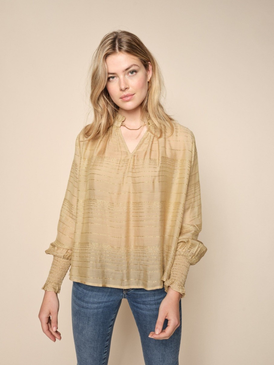 Women Mos Mosh Tops | Mos Mosh Macha Ls Bubble Blouse In Mustard Gold