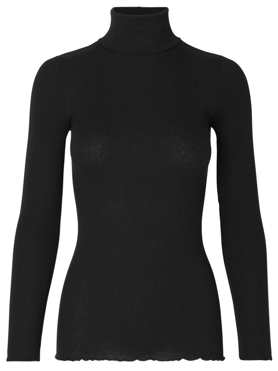 Women Rosemunde Tops | Rosemunde Babette Silk Blend Turtleneck Top In Black 4514