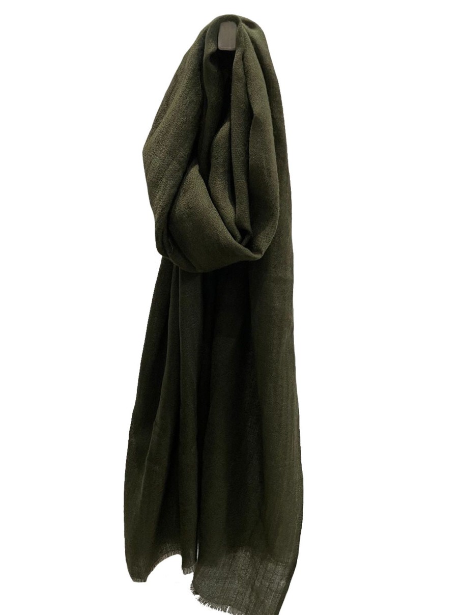 Women Ochre Cashmere Gloves & Hats And Scarves | Ochre Cashmere And Fine Wool Blend Wrap Scarf In Dark Olive Fw06P