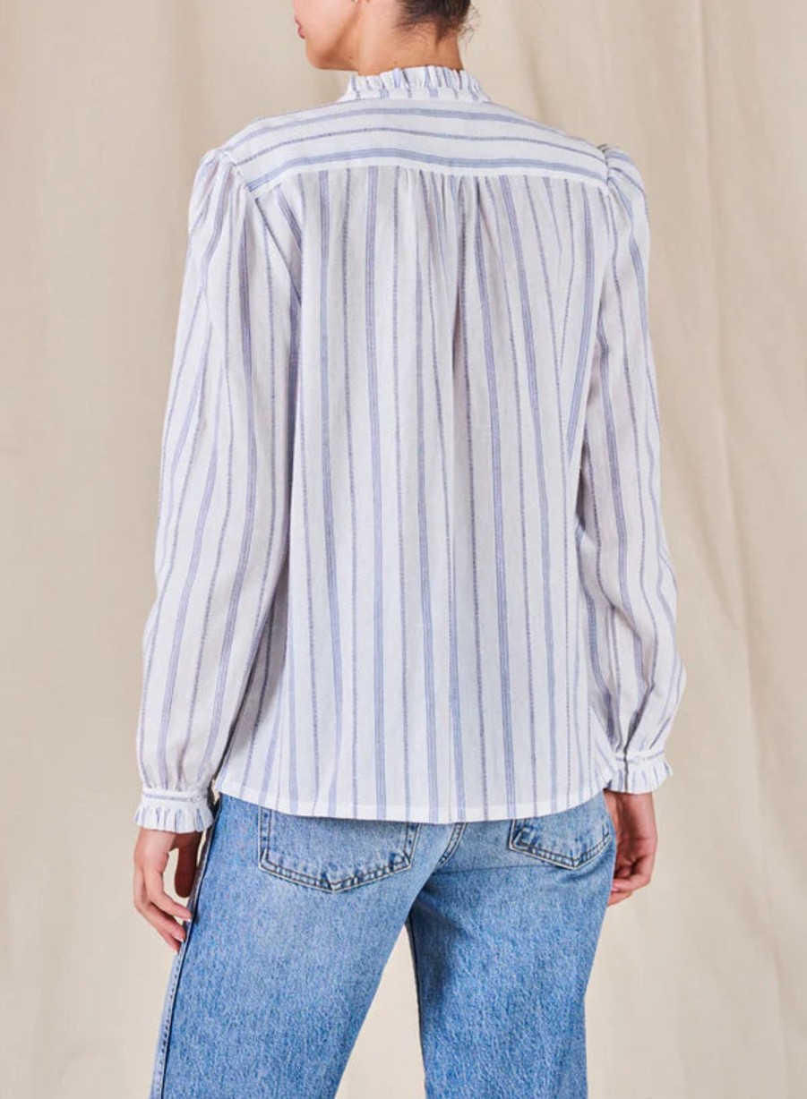 Women M.A.B.E Tops | Mabe Chrissie Long Sleeve Top In White And Blue Stripe