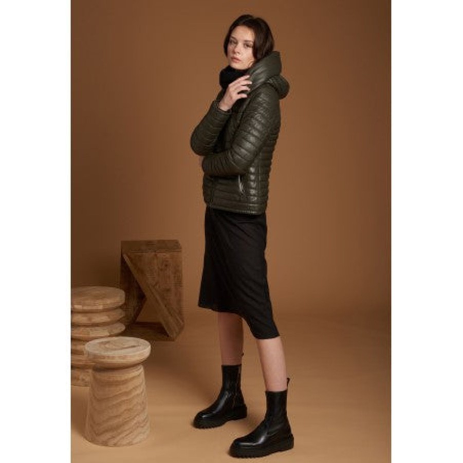 Women Oakwood Coats And Jackets | Oakwood Hyper Down Leather Jacket In Khaki